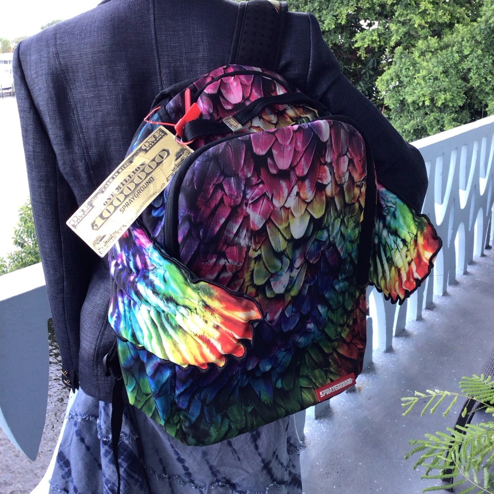 Sprayground Limited Edition Rainbow Feather Angel Wings Backpack - Multicolor
